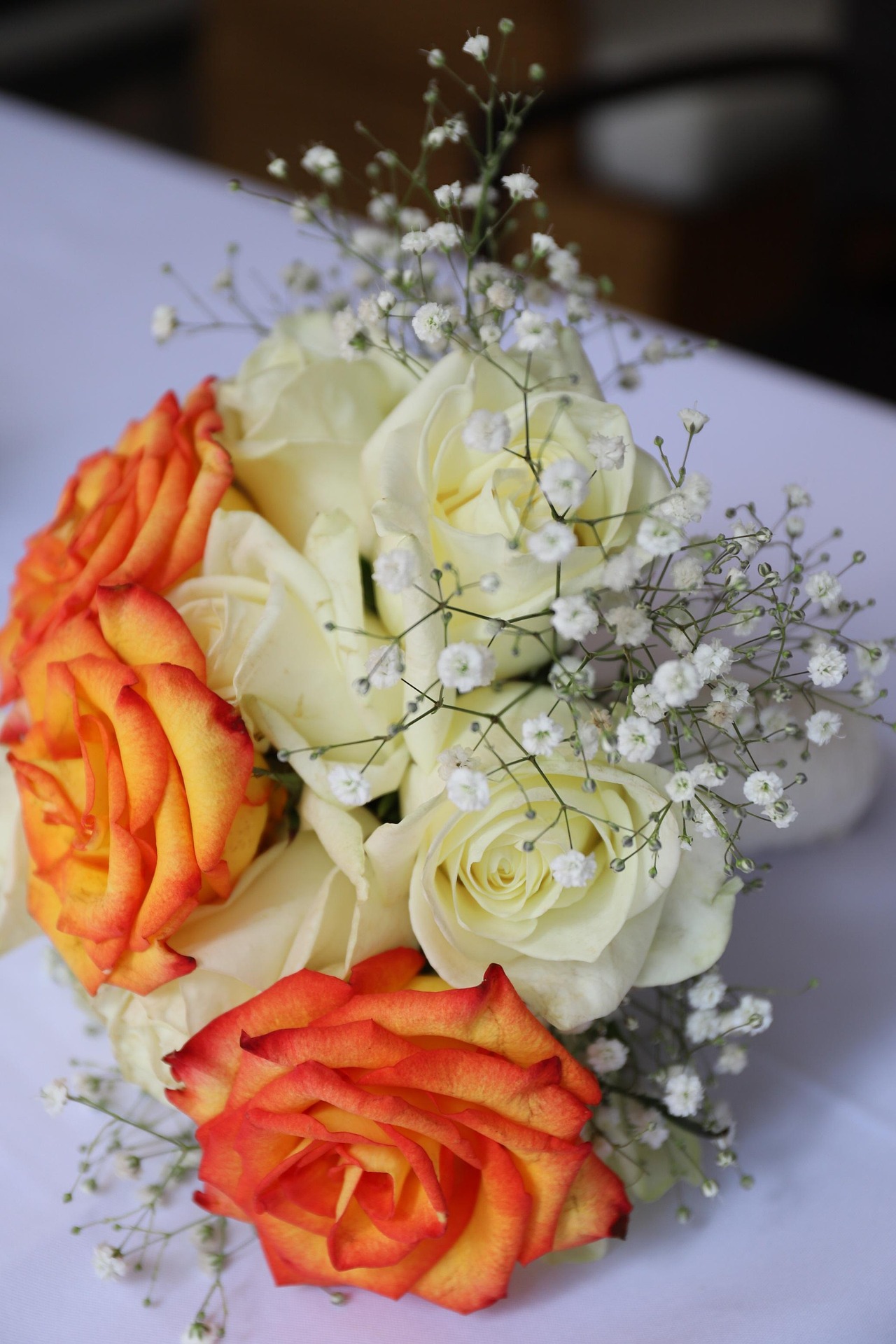 Roses contrastées et souffle de gypsophile